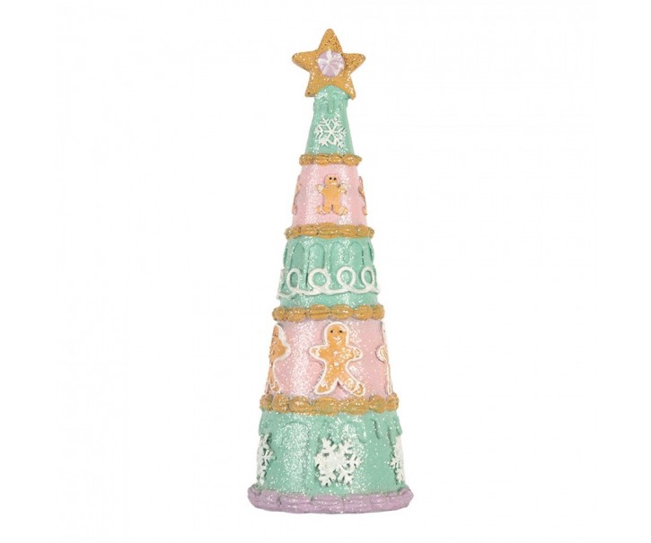 Růžovo-zelená dekorace vánoční stromek Christmas Tree - Ø 9*25 cm Clayre & Eef