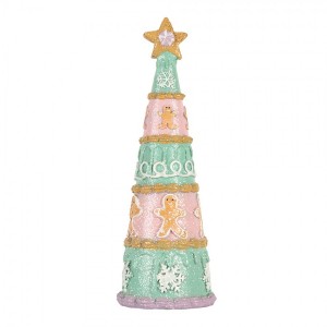 Růžovo-zelená dekorace vánoční stromek Christmas Tree - Ø 9*25 cm