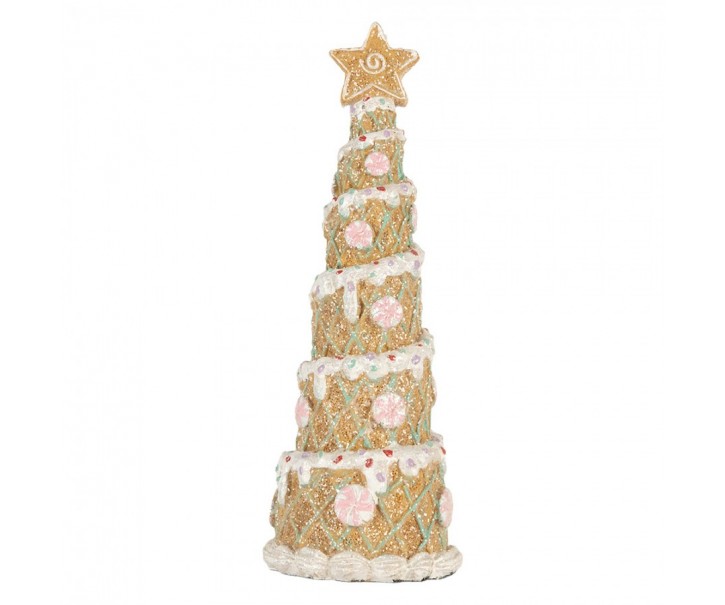 Hnědo-růžová dekorace vánoční stromek Christmas Tree - Ø 9*25 cm Clayre & Eef