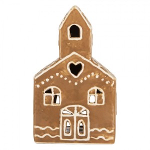 Hnědá vánoční keramická chaloupka na čajovou svíčku Gingerbread Cottage - 10*10*16 cm