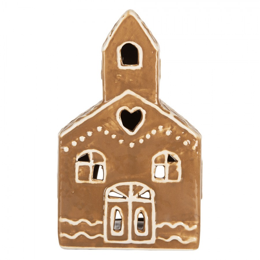 Hnědá vánoční keramická chaloupka na čajovou svíčku Gingerbread Cottage - 10*10*16 cm