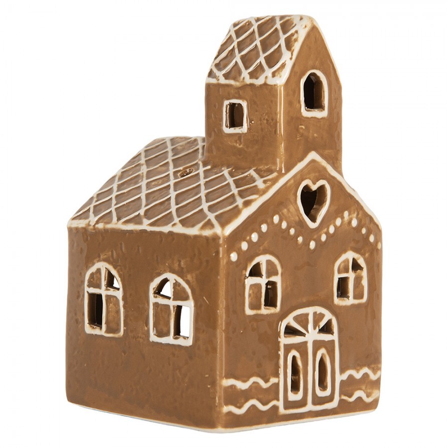 Hnědá vánoční keramická chaloupka na čajovou svíčku Gingerbread Cottage - 10*10*16 cm