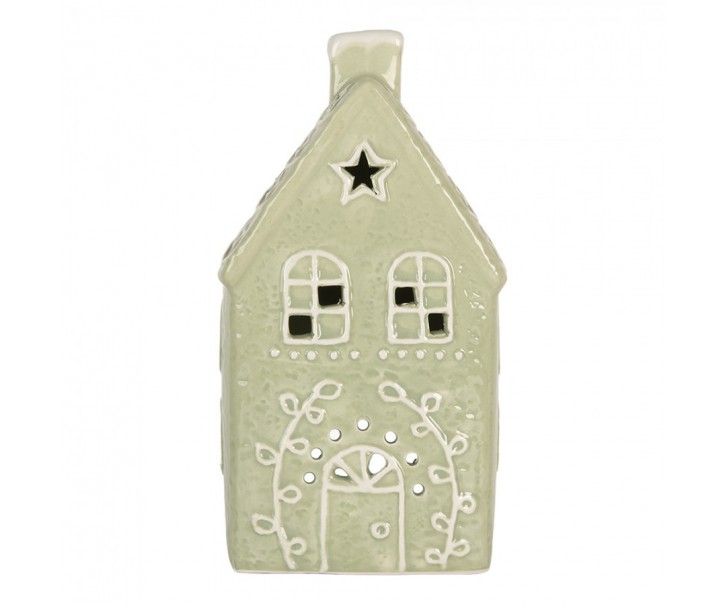 Zelená vánoční keramická chaloupka na čajovou svíčku Gingerbread Cottage - 11*9*21 cm Clayre & Eef