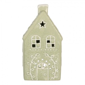 Zelená vánoční keramická chaloupka na čajovou svíčku Gingerbread Cottage - 11*9*21 cm