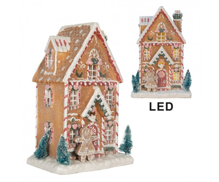 Perníkový LED domek s perníčkem Gingerbread Cotti Candy - 17*12*25 cm Clayre & Eef