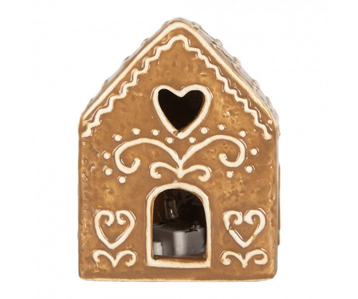 Hnědá perníková LED chaloupka Gingerbread Cott - 8*6*10 cm Clayre & Eef