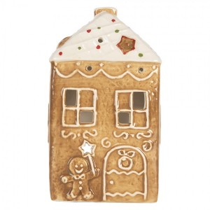 Hnědá vánoční keramická chaloupka na čajovou svíčku Gingerbread Cottage - 9*7*16 cm
