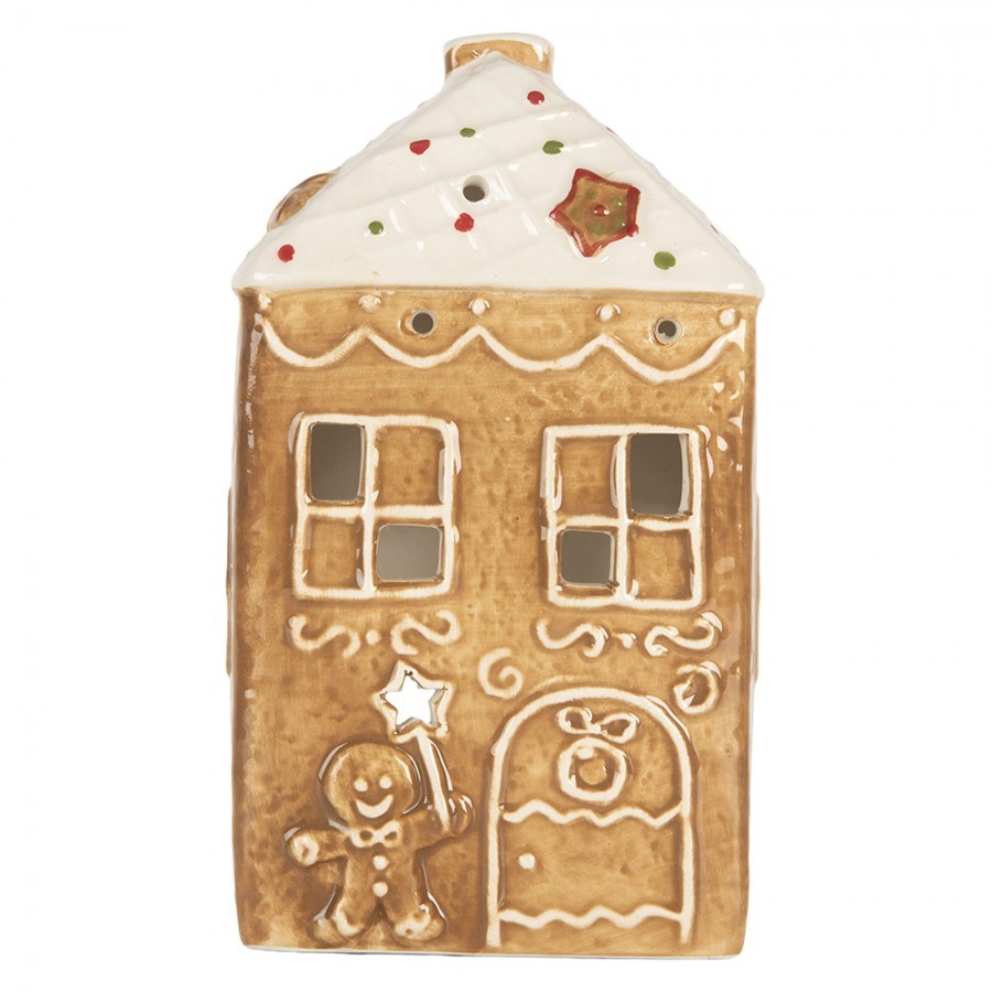 Hnědá vánoční keramická chaloupka na čajovou svíčku Gingerbread Cottage - 9*7*16 cm