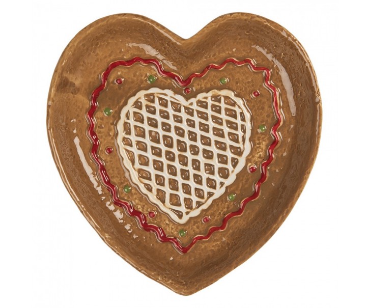Keramický talířek perníkové srdce Gingerbread Cott - 17*17*3 cm Clayre & Eef
