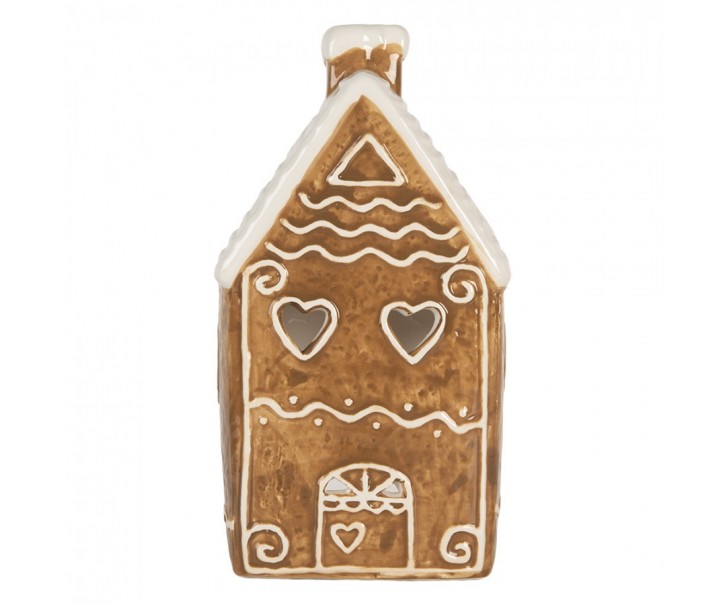 Hnědá vánoční keramická chaloupka na čajovou svíčku Gingerbread Cottage - 11*9*21 cm Clayre & Eef