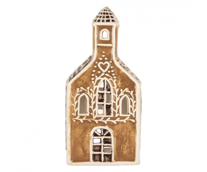 Hnědá vánoční keramická chaloupka na čajovou svíčku Gingerbread Cottage - 8*7*17 cm Clayre & Eef