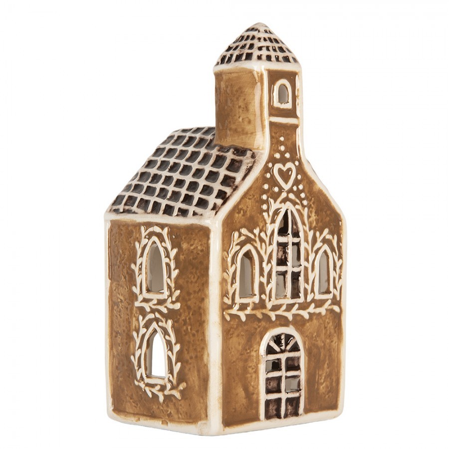 Hnědá vánoční keramická chaloupka na čajovou svíčku Gingerbread Cottage - 8*7*17 cm