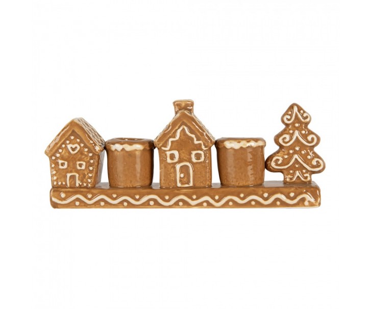 Keramický svícen perníkové chaloupky Gingerbread Cott - 21*4*8 cm Clayre & Eef