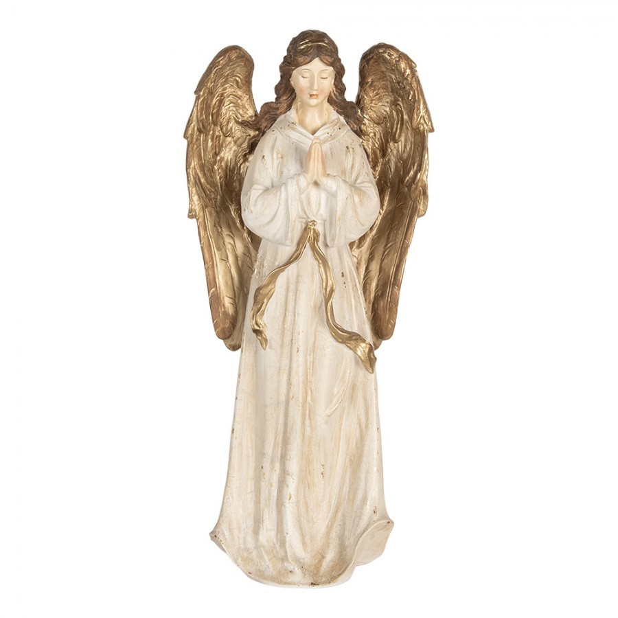Dekorace béžový anděl se zlatými křídly Anjel - 23*12*47 cm 6PR5756