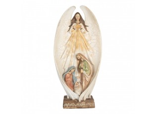 Béžová antik dekorace anděl se svatou rodinou Angel - 19*10*40 cm