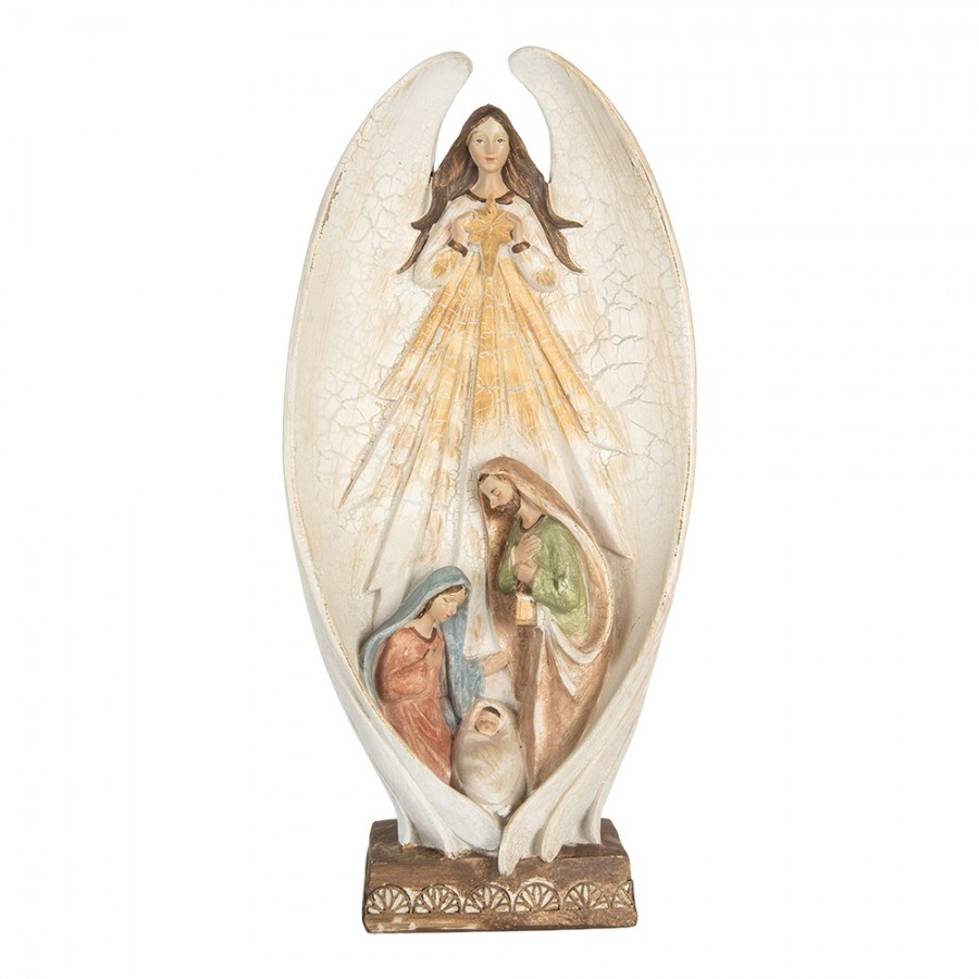 Béžová antik dekorace anděl se svatou rodinou Angel - 19*10*40 cm