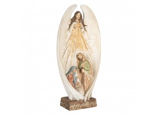 Béžová antik dekorace anděl se svatou rodinou Angel - 19*10*40 cm
