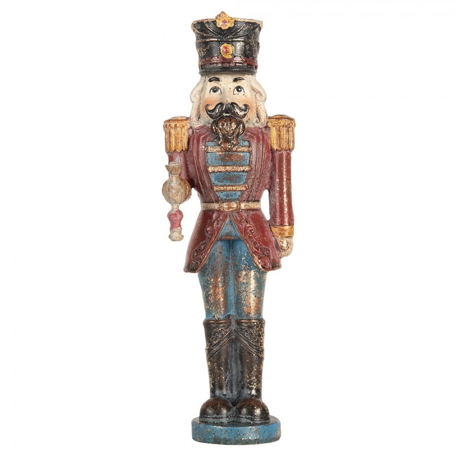 Modro-červená dekorace figurka Louskáček Nutcracker - 7*6*21 cm