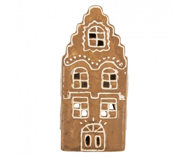 Hnědá vánoční keramická chaloupka na čajovou svíčku Gingerbread Cottage - 8*7*16 cm Clayre & Eef