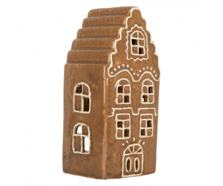 Hnědá vánoční keramická chaloupka na čajovou svíčku Gingerbread Cottage - 8*7*16 cm Clayre & Eef