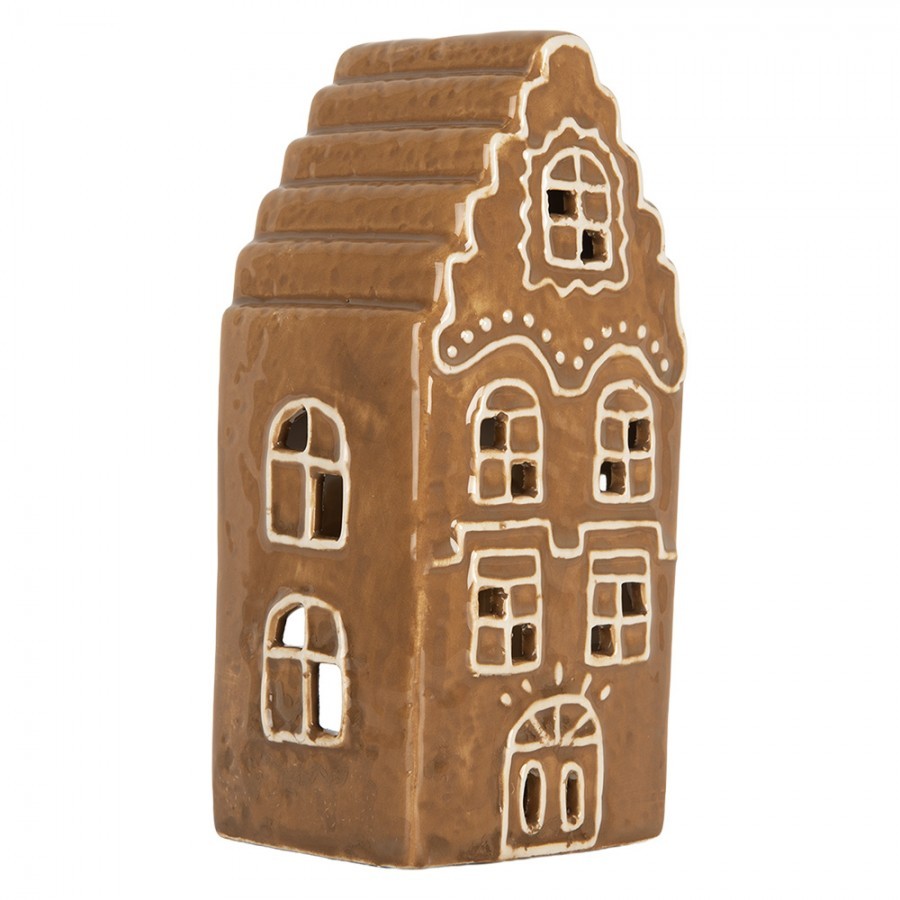 Hnědá vánoční keramická chaloupka na čajovou svíčku Gingerbread Cottage - 8*7*16 cm