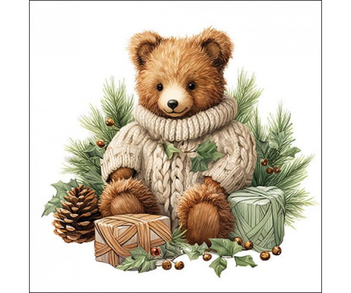 Bílé ubrousky s plyšovým medvídkem Cuddle Bear - 33*33 cm (20ks) Ostatní