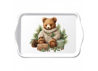 Bílý melaminový podnos s plyšovým medvídkem Cuddle Bear - 13*21 cm