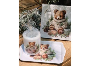 Bílý melaminový podnos s plyšovým medvídkem Cuddle Bear - 13*21 cm