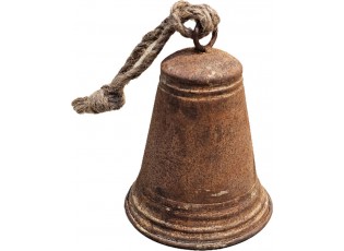 Rezavý antik plechový zvonek se šňůrkou - Ø 13*16 / 30 cm