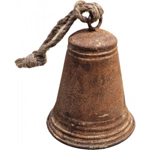 Rezavý antik plechový zvonek se šňůrkou - Ø 13*16 / 30 cm