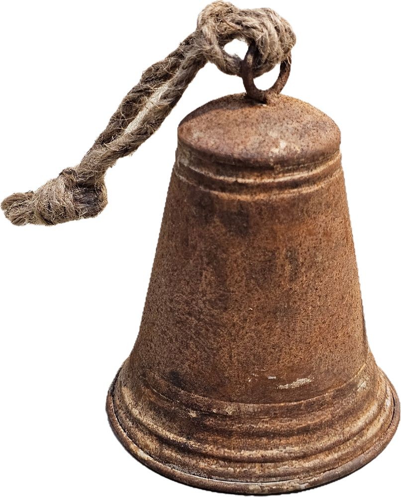 Rezavý antik plechový zvonek se šňůrkou - Ø 13*16 / 30 cm