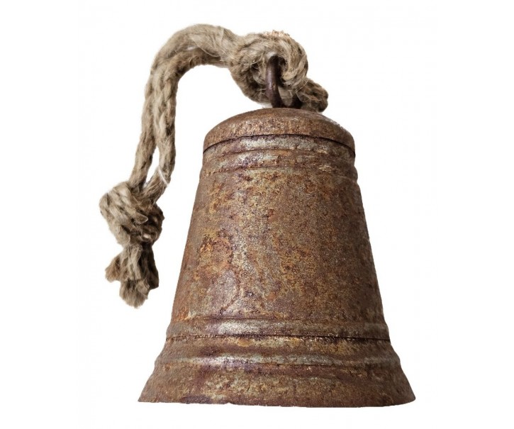 Rezavý antik plechový zvonek se šňůrkou - Ø 7*10 / 20 cm Sommerfield