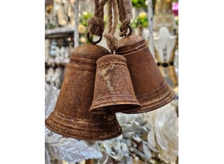Rezavý antik plechový zvonek se šňůrkou - Ø 7*10 / 20 cm
