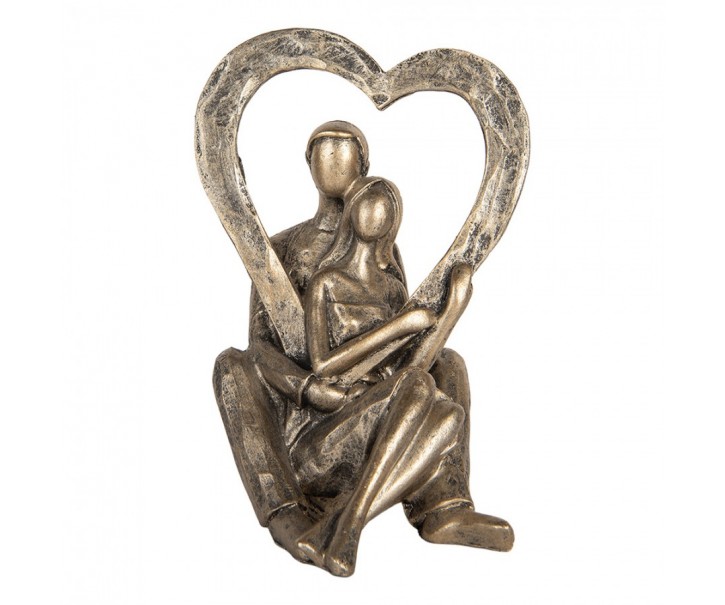 Bronzová antik dekorace zamilovaný pár držící srdce - 11*10*15 cm Clayre & Eef