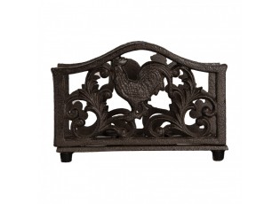 Hnědý litinový stojan na ubrousky s kohutem - 17*6*12 cm