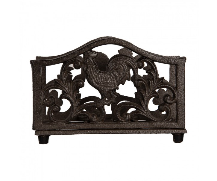 Hnědý litinový stojan na ubrousky s kohutem - 17*6*12 cm Clayre & Eef