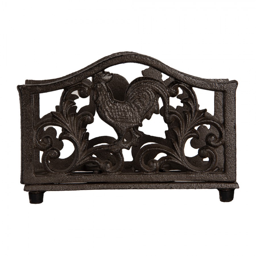 Hnědý litinový stojan na ubrousky s kohutem - 17*6*12 cm 6Y5755