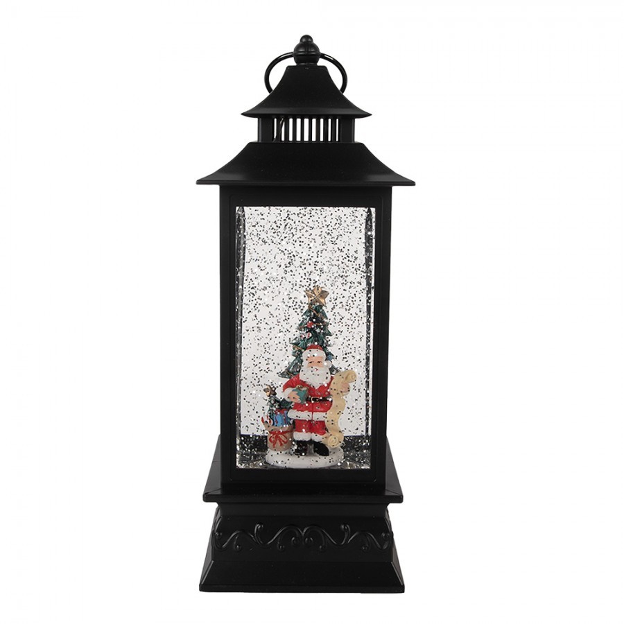 Černá vánoční lucerna sněžítko s LED osvětlením Santa - 10*10*28 cm / 3*AAA