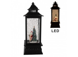 Černá vánoční lucerna sněžítko s LED osvětlením Santa - 10*10*28 cm / 3*AAA