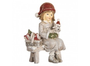 Šedá dekorace dívka s pejskem na lavičce - 7*5*10 cm