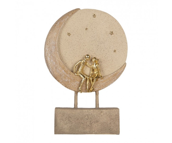 Béžovo-zlatá antik dekorace zamilovaný pár sedící na měsíci - 18*5*26 cm Clayre & Eef