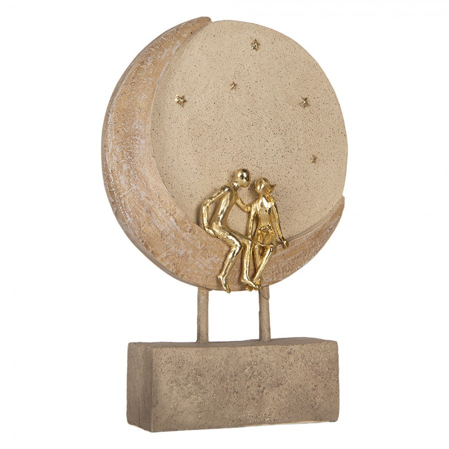 Béžovo-zlatá antik dekorace zamilovaný pár sedící na měsíci - 18*5*26 cm