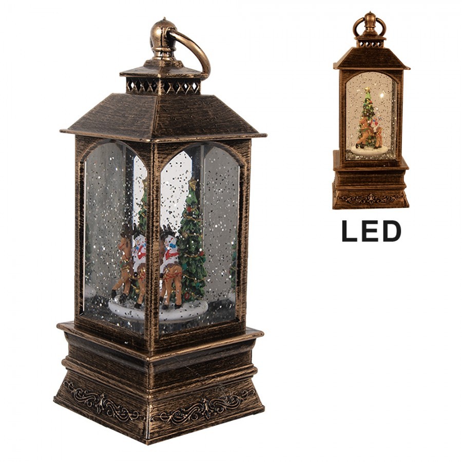 Vánoční dekorace lucerna se stromkem a led světýlky - 8*8*20 cm / 3*AAA Clayre & Eef Vánoční dekorace lucerna se stromkem a led světýlky - 8*8*20 cm / 3*AAA Clayre & Eef