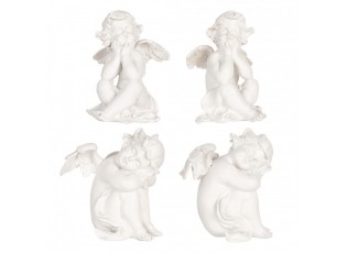 Set 4ks bílý antik sedící anděl - 16*14*19 cm