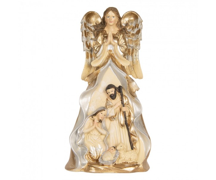 Zlatá antik dekorace anděl se svatou rodinou Angel - 16*13*31 cm Clayre & Eef