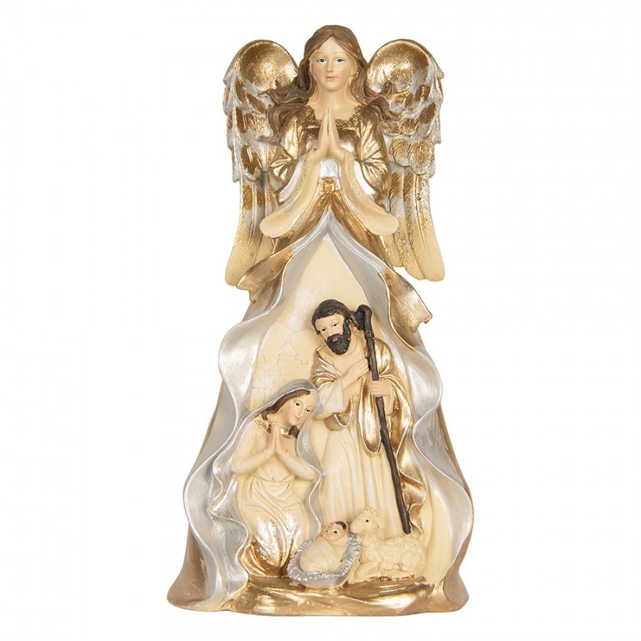 Zlatá antik dekorace anděl se svatou rodinou Angel - 16*13*31 cm