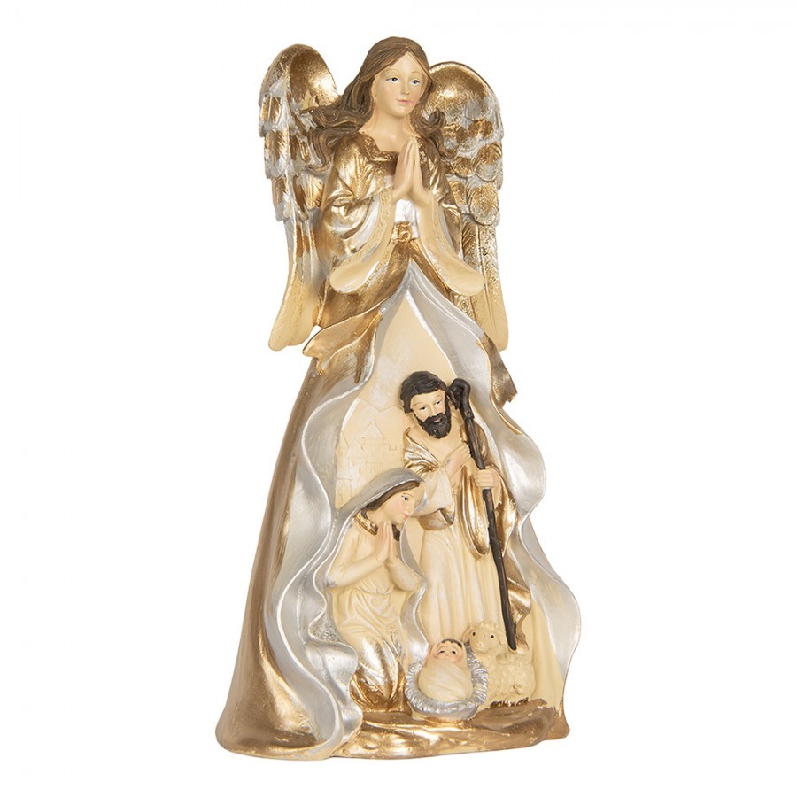 Zlatá antik dekorace anděl se svatou rodinou Angel - 16*13*31 cm