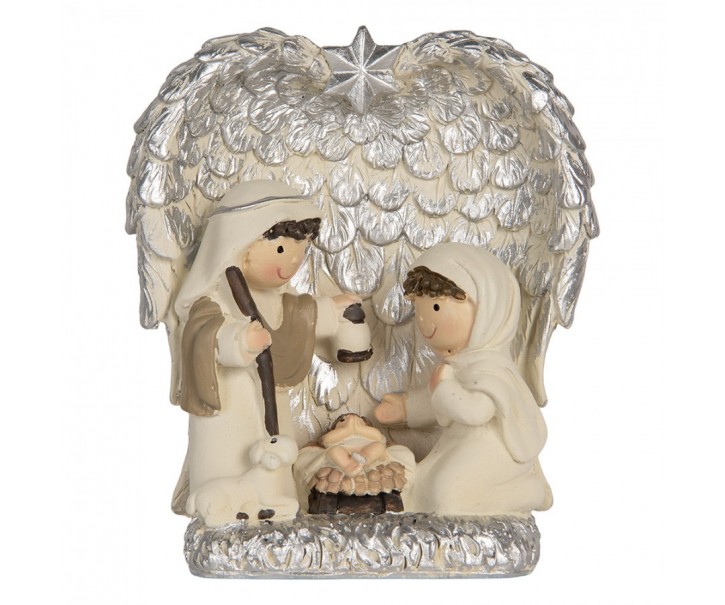 Stříbrná antik vánoční dekorace Betlém v andělských křídlech - 12*6*13 cm Clayre & Eef
