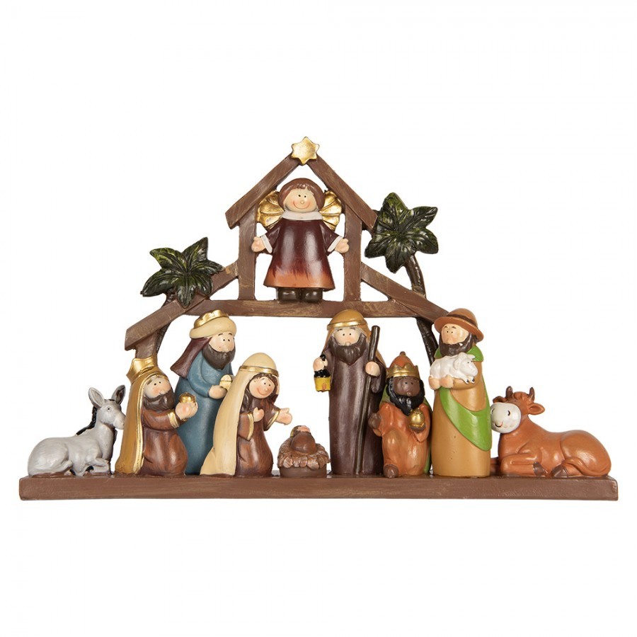 Hnědá vánoční dekorace Betlém Nativity Scene - 32*5*20 cm