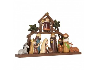 Hnědá vánoční dekorace Betlém Nativity Scene - 32*5*20 cm